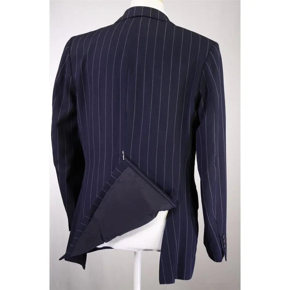 Leonard Logsdail Savile Row Bespoke Navy Blue Chalkstripe 2-Btn Wool Suit 42R